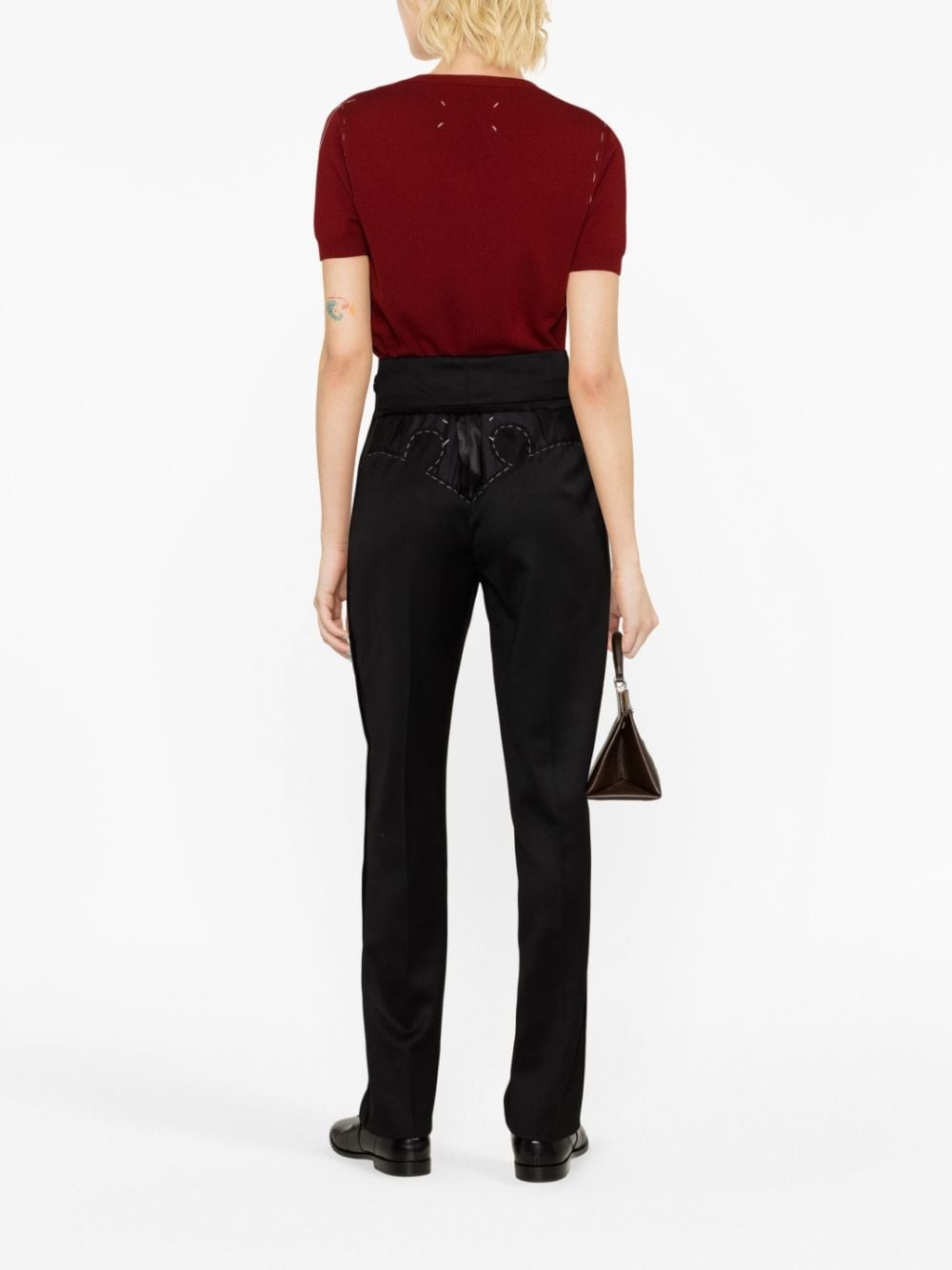 four-stitch wool tapered trousers - 4