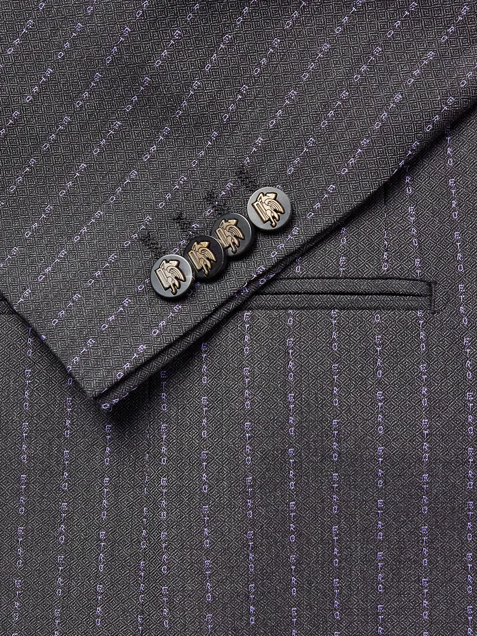 Double-Breasted Logo-Embroidered Wool-Blend Jacquard Suit Jacket Multi - 4