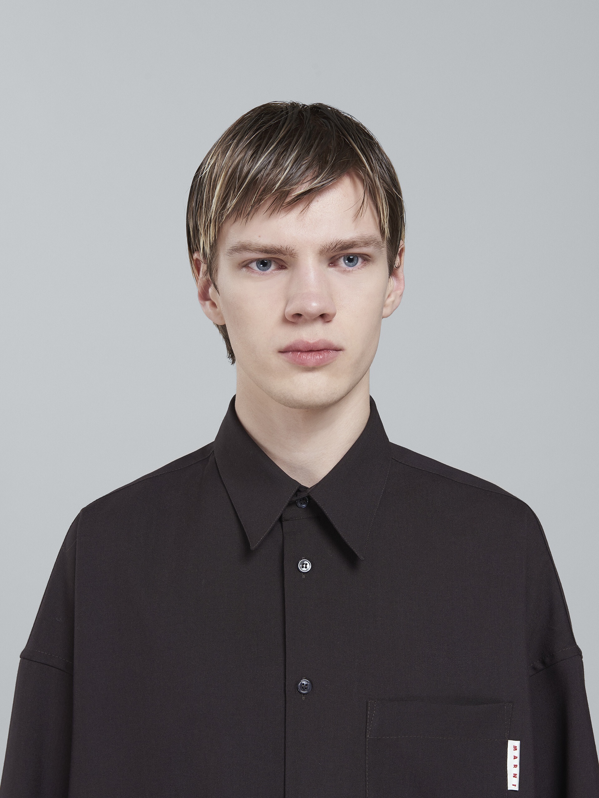 BROWN TROPICAL WOOL SHIRT - 4
