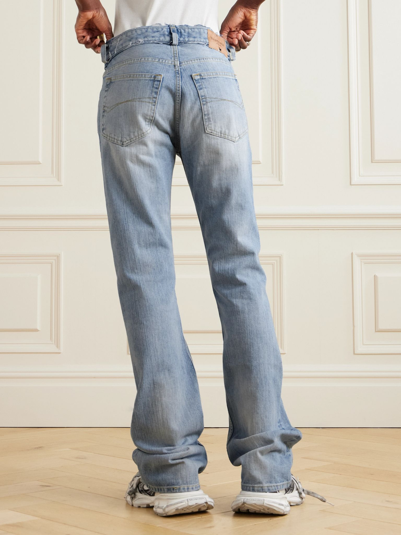 Frayed low-rise straight-leg jeans Light denim - 4