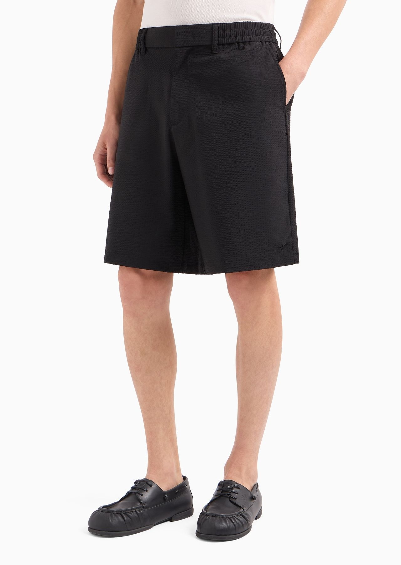 Technical seersucker, elasticated-waist chino Bermuda shorts - 2