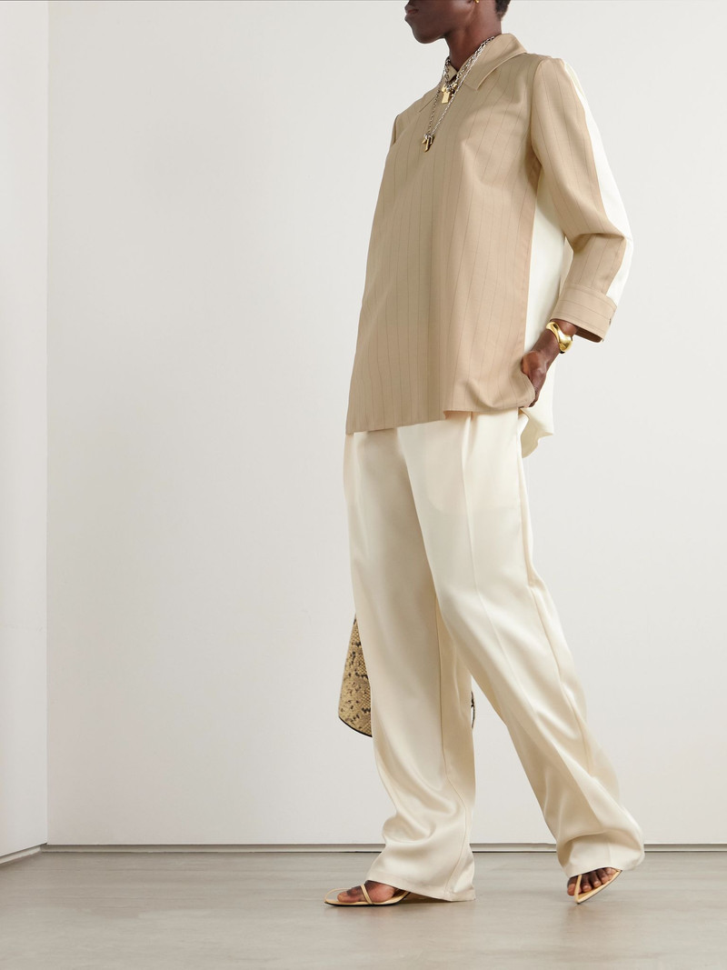 Jil Sander Pinstriped wool and mohair-blend blouse Beige outlook