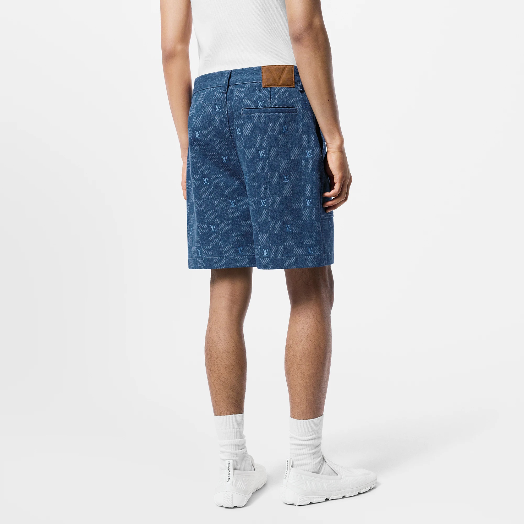 Embroidered Damier Denim Shorts - 5