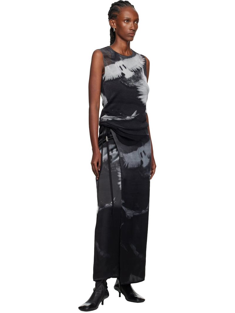Ann Demeulemeester Black & Gray Oku Printed Wrap Maxi Skirt outlook