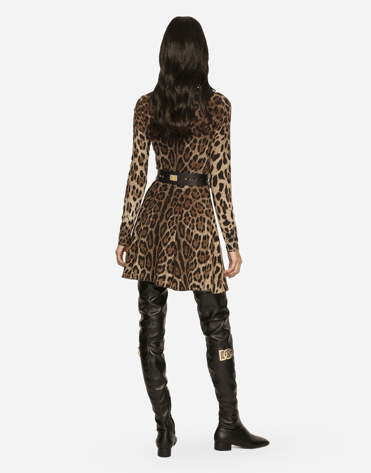 Short leopard-print cady dress - 3