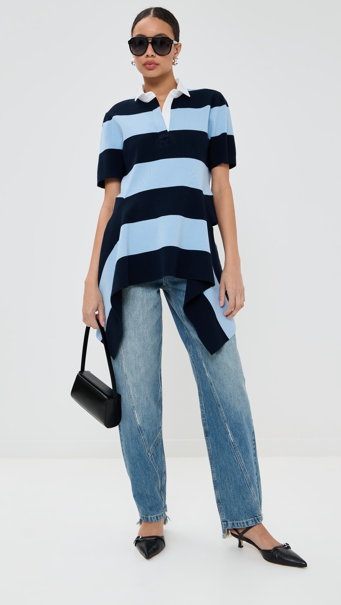 Striped Cascade Half Placket Knitted Top - 4