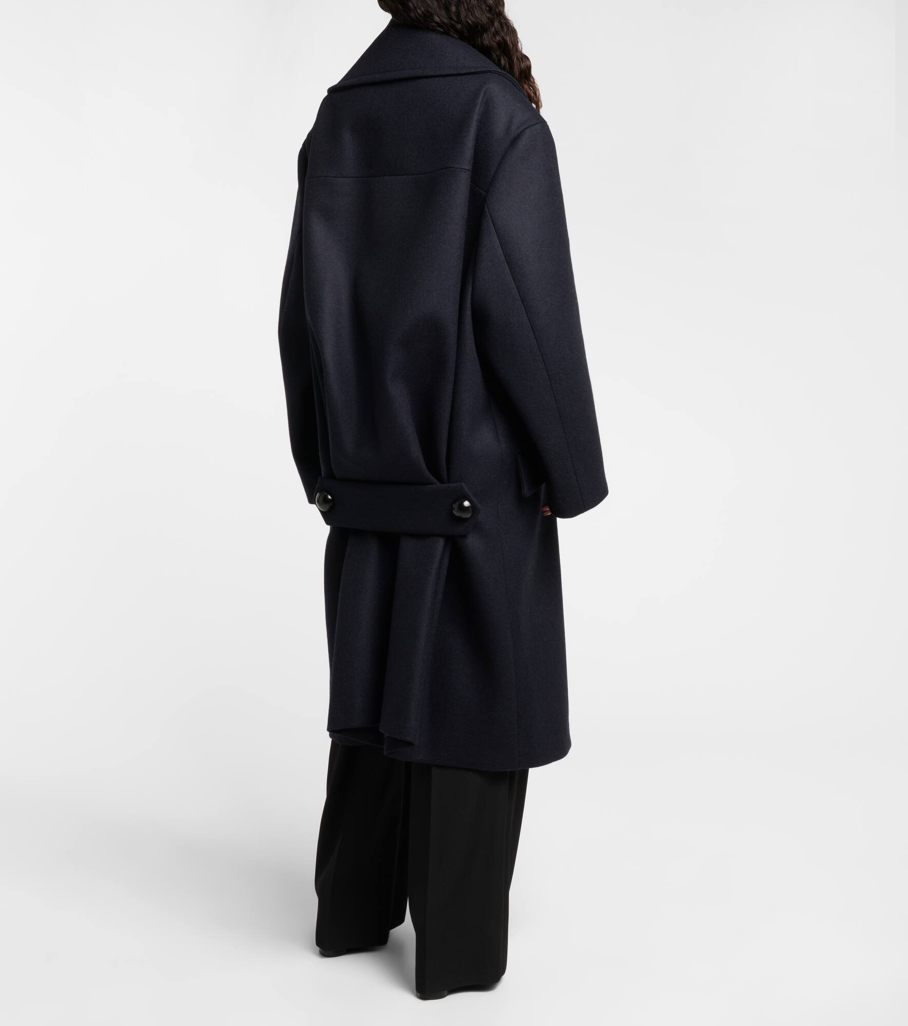 Double-breasted wool long peacoat - 3
