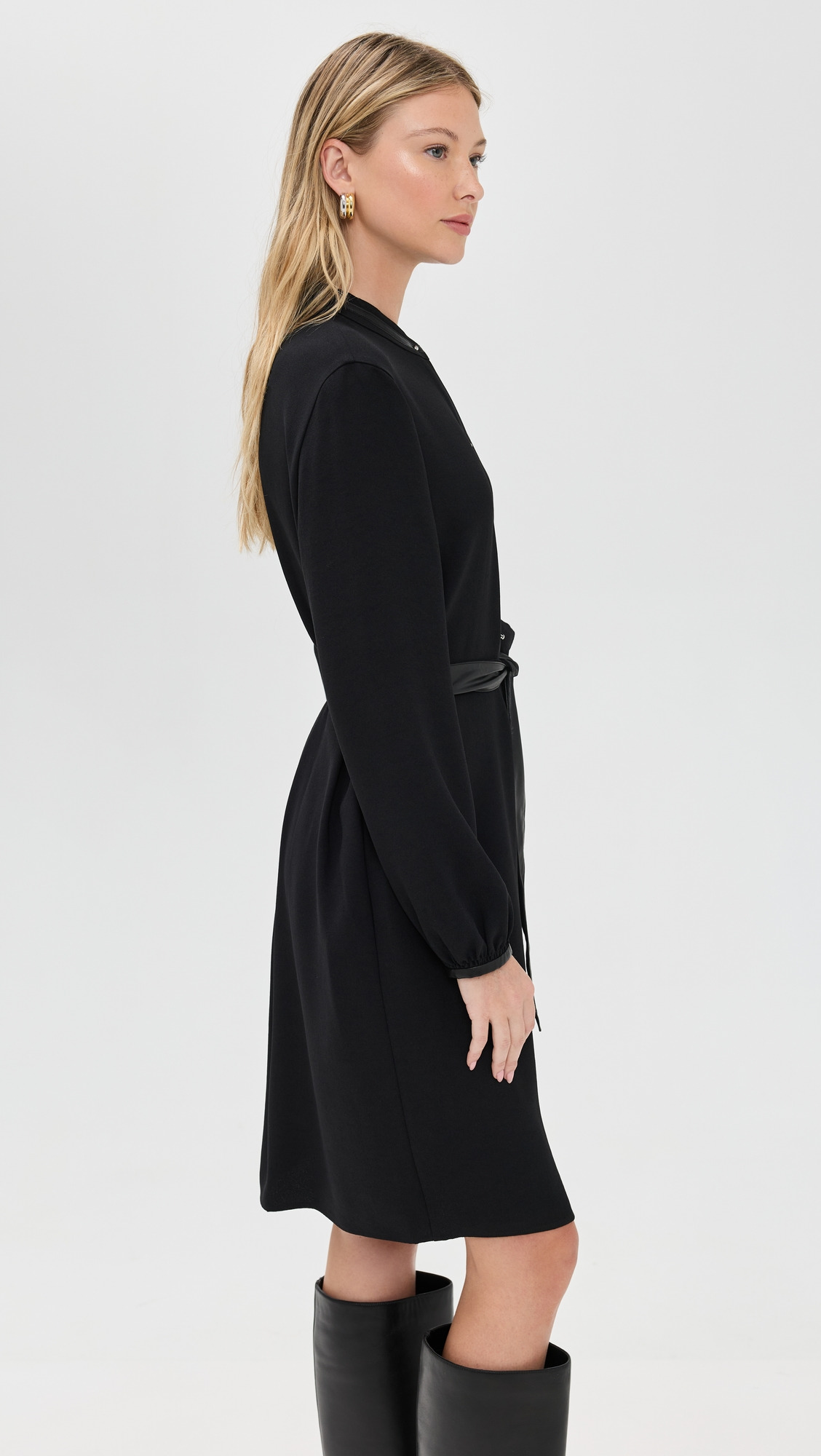 Shirt Dress with Faux Leather Trim - 3