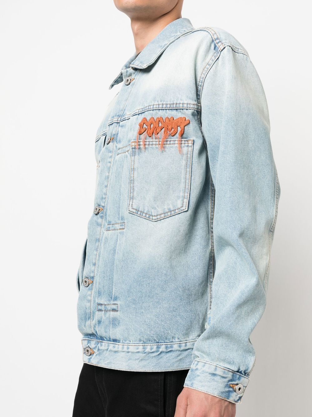 distressed logo-embroidered denim jacket - 5