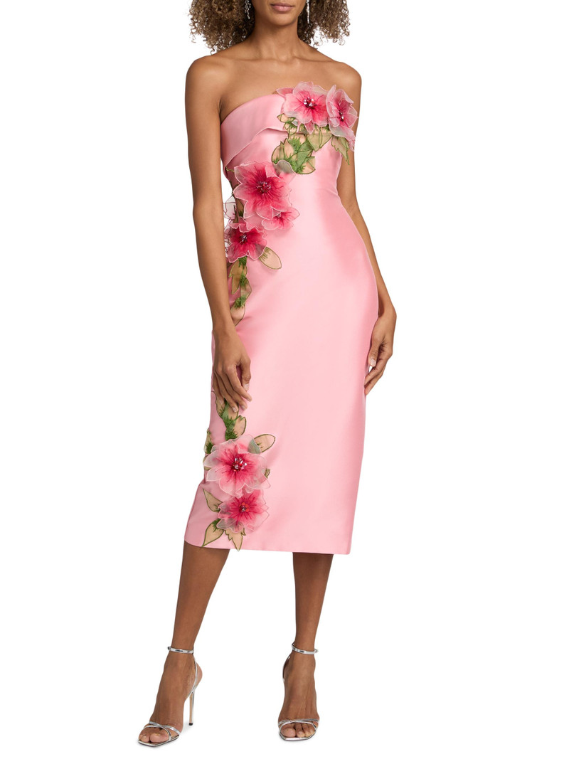 Women's Floral Appliqué Strapless Cocktail Dress - Peony 3