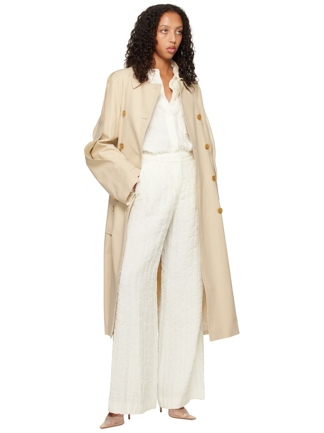 White Crinkled Trousers - 4