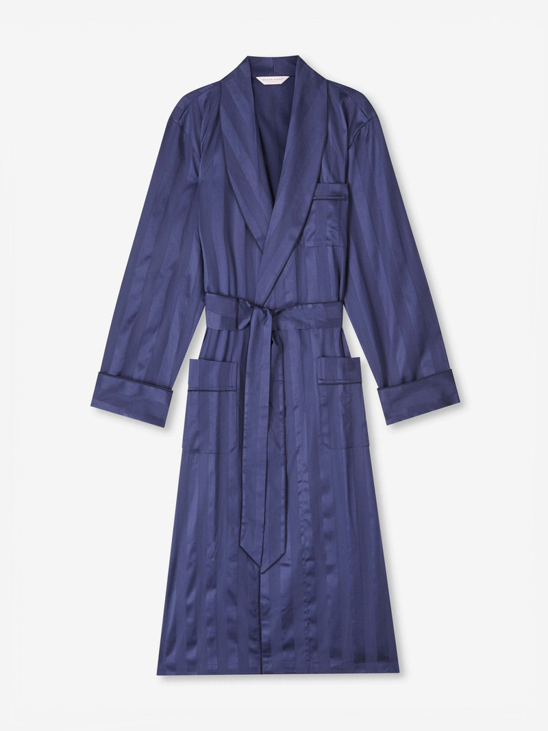 Derek Rose Men's Robe Lingfield Cotton Navy outlook