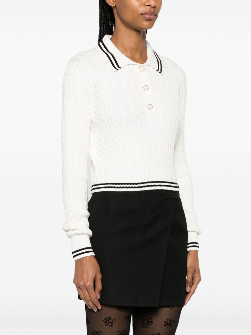 cable-knit polo jumper - 3