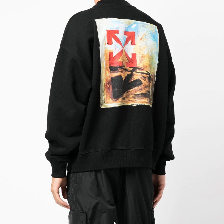 Men's Off-White FW21 Logo Arrow Pattern Printing Pullover Loose Fit Black OMBA054F21FLE0091084 - 4