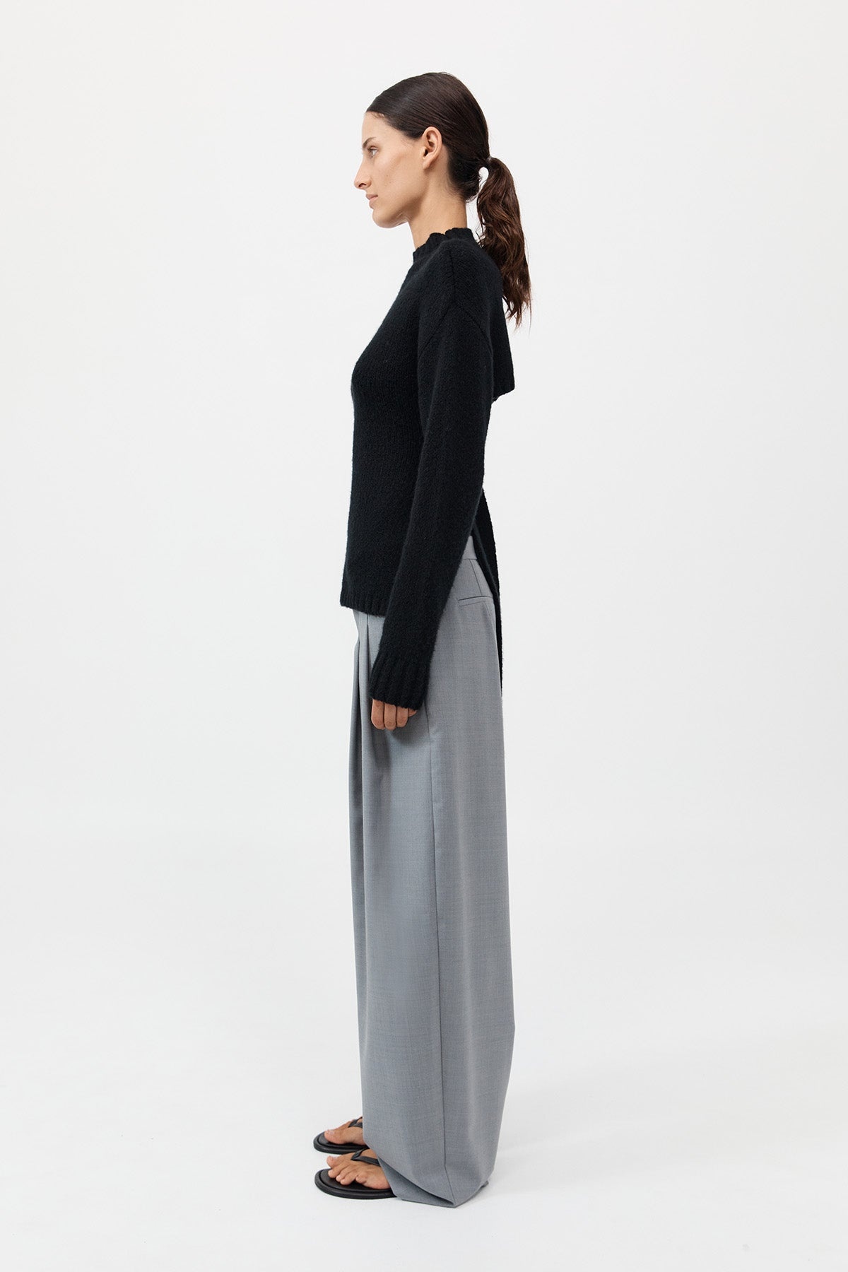 Wool Cashmere Blend Tie Back Jumper - Black - 4
