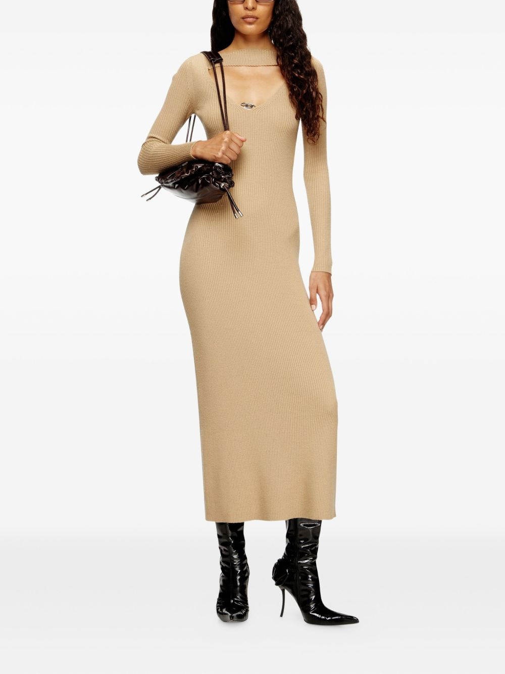 keyhole ribbed midi day dress - 2
