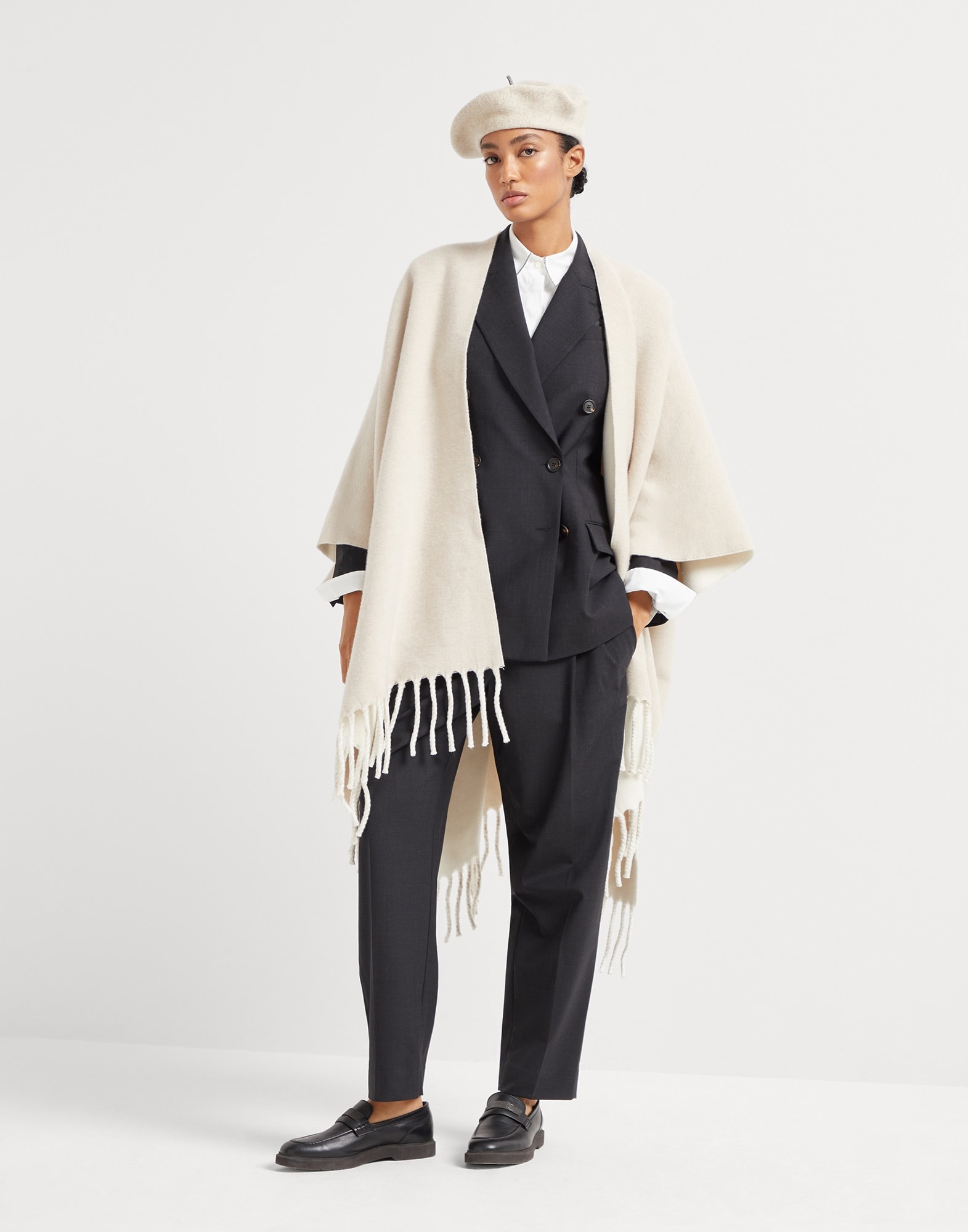 Wool and cashmere reversible double knit poncho - 5