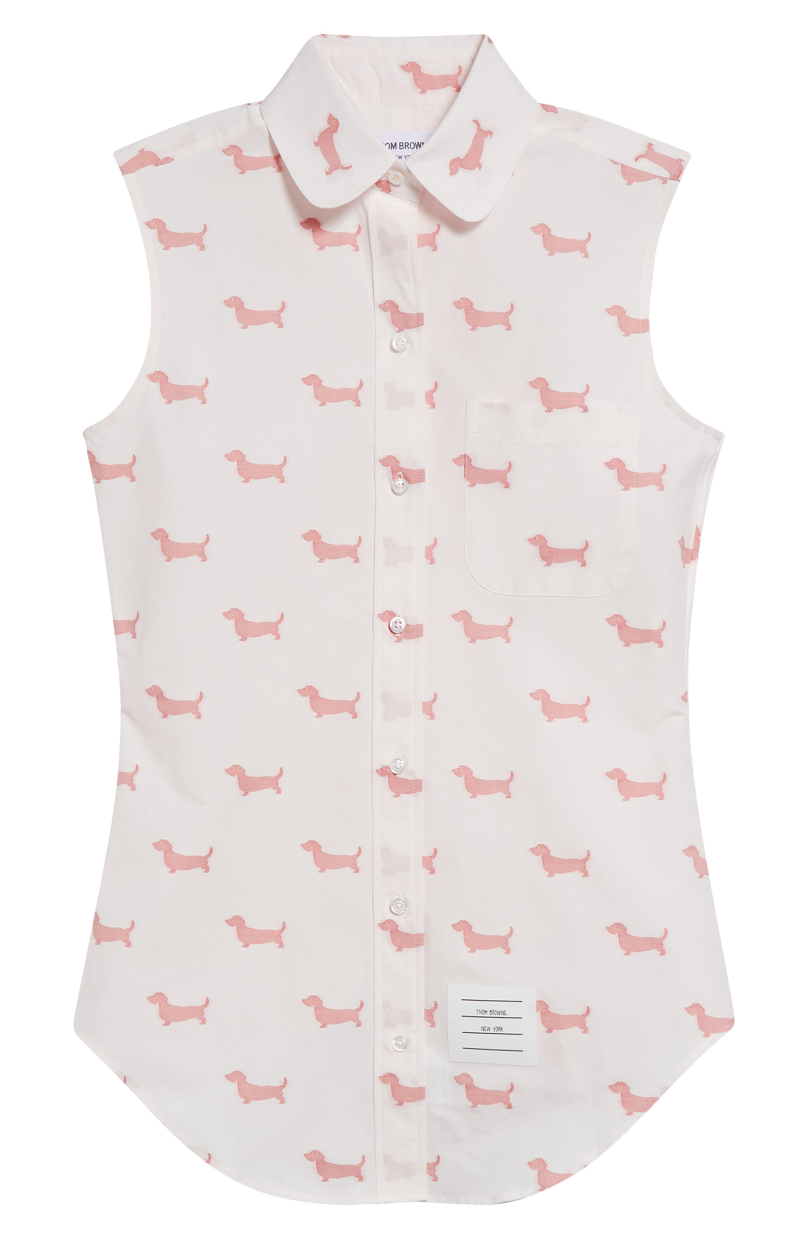 Thom Browne Hector Jacquard Sleeveless Round Collar Button-Up Shirt in Red at Nordstrom - 6