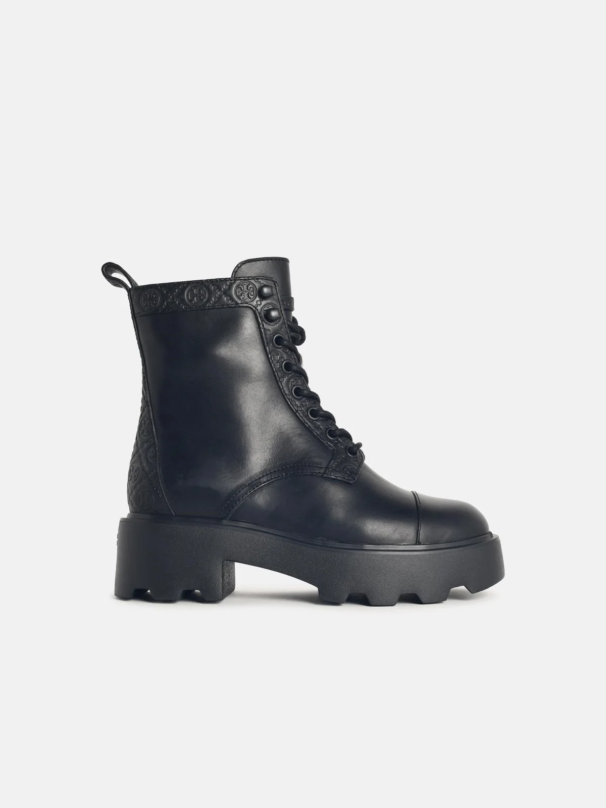 'T MONOGRAM' BLACK LEATHER ANKLE BOOTS - 1