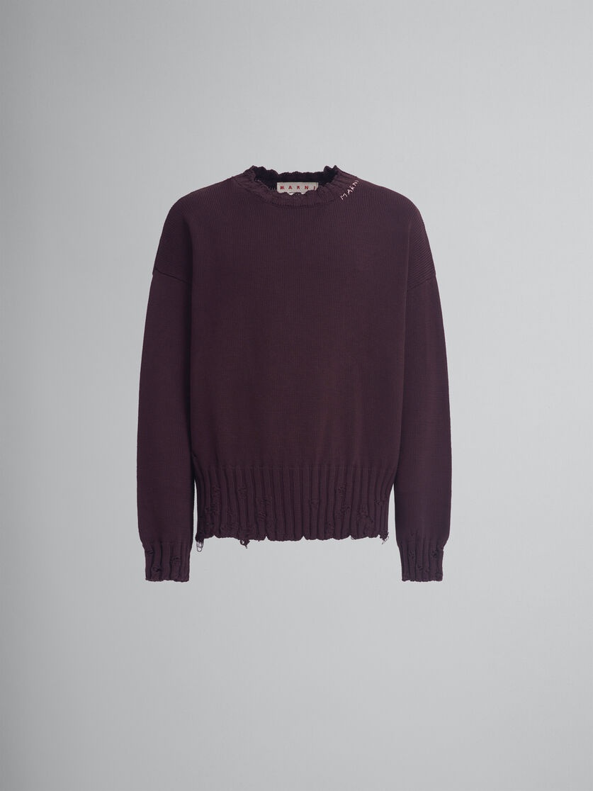 BURGUNDY COTTON CREWNECK SWEATER - 1