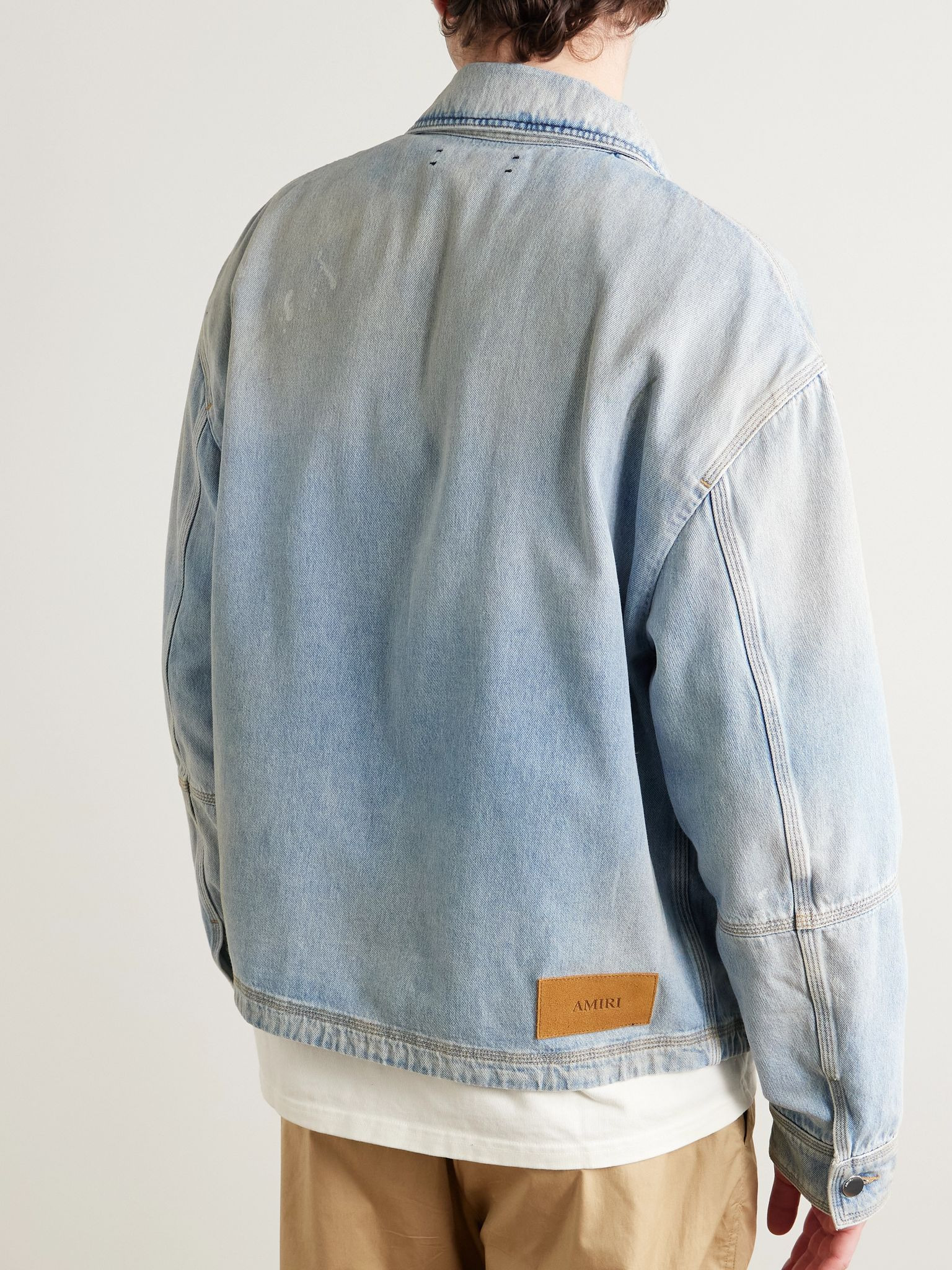 Logo-Appliquéd Distressed Denim Jacket Blue - 3