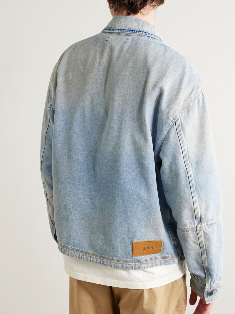 Logo-Appliquéd Distressed Denim Jacket Blue 3