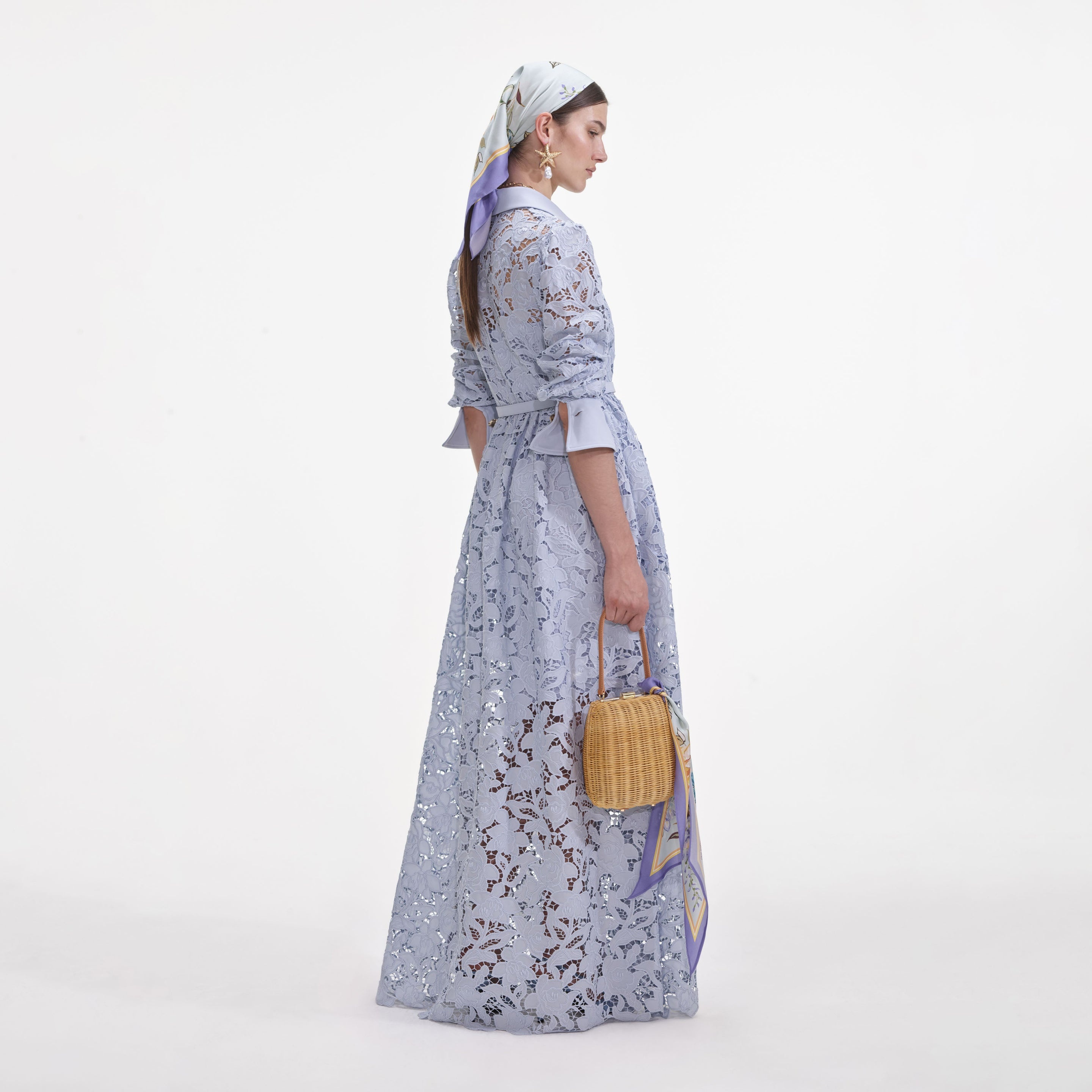 Blue Lace Collared Maxi Dress - 3