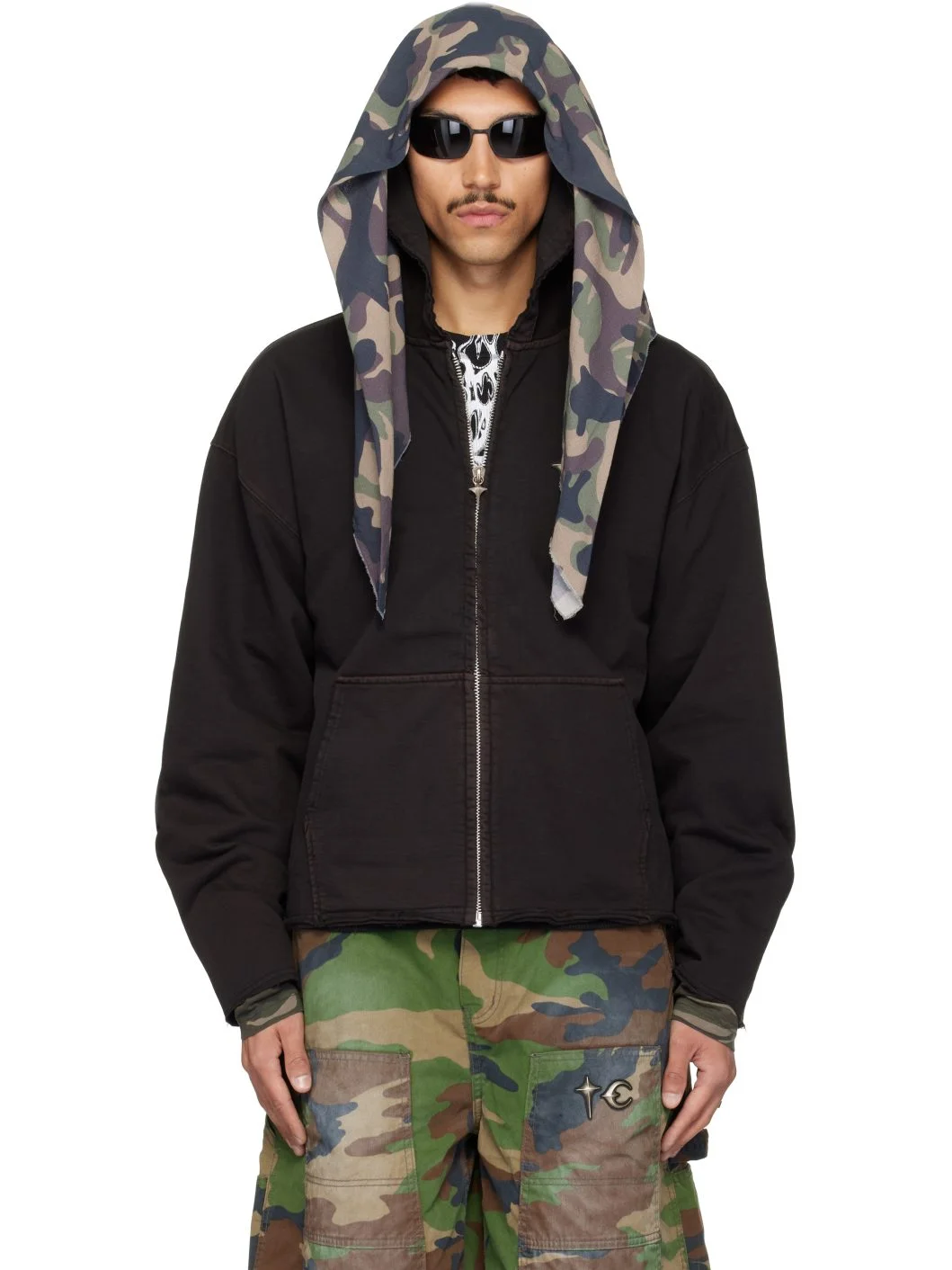 Black Creed Scarf Zip-Up Hoodie - 1