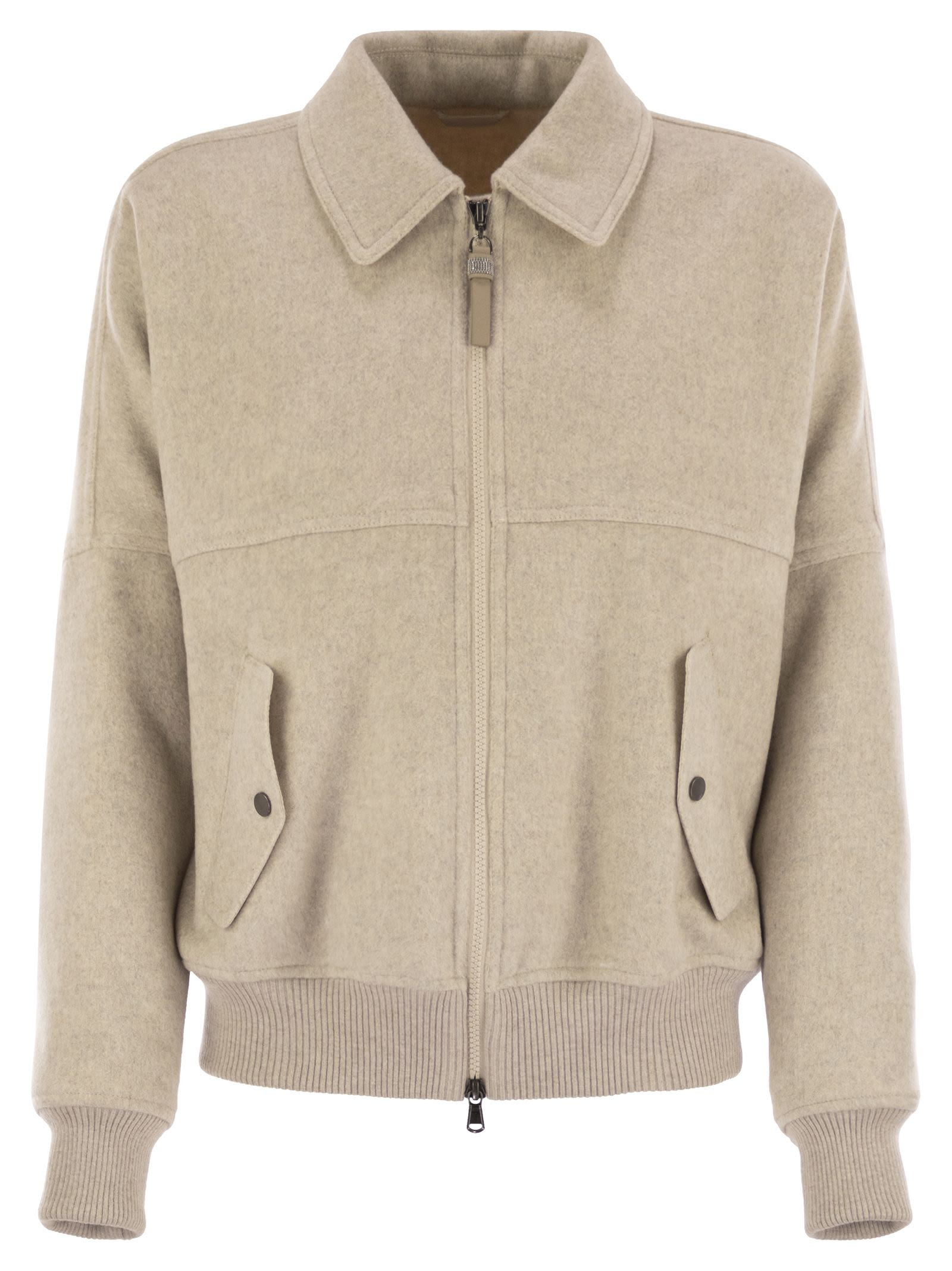 Brunello Cucinelli Women Double Cashmere And Wool Cloth Bomber Jacket With Shiny Zipper Pull - 1