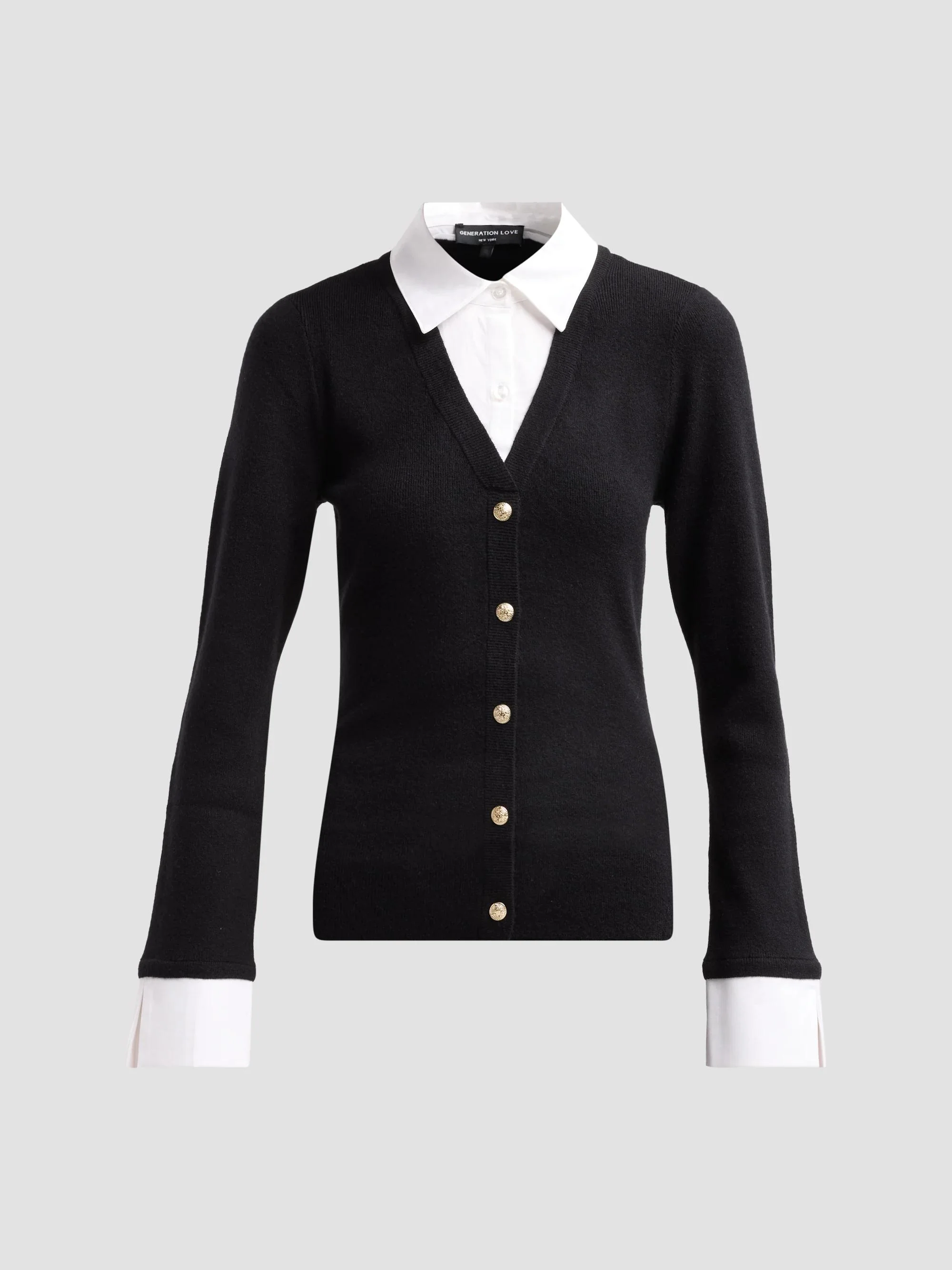 Women's Nixie Poplin Shirt Combo Sweater - Black White - 1
