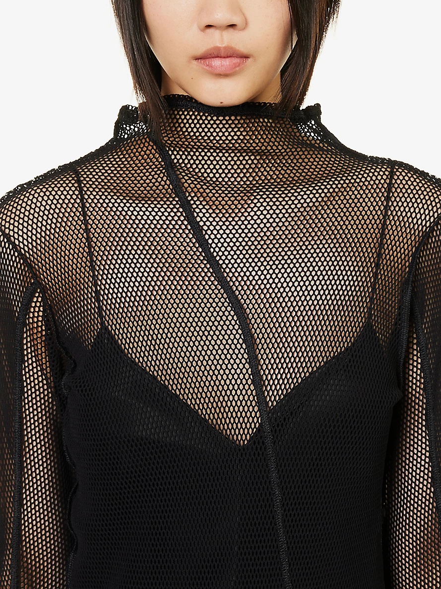 Exposed-seam mesh-layered woven midi dress - 5