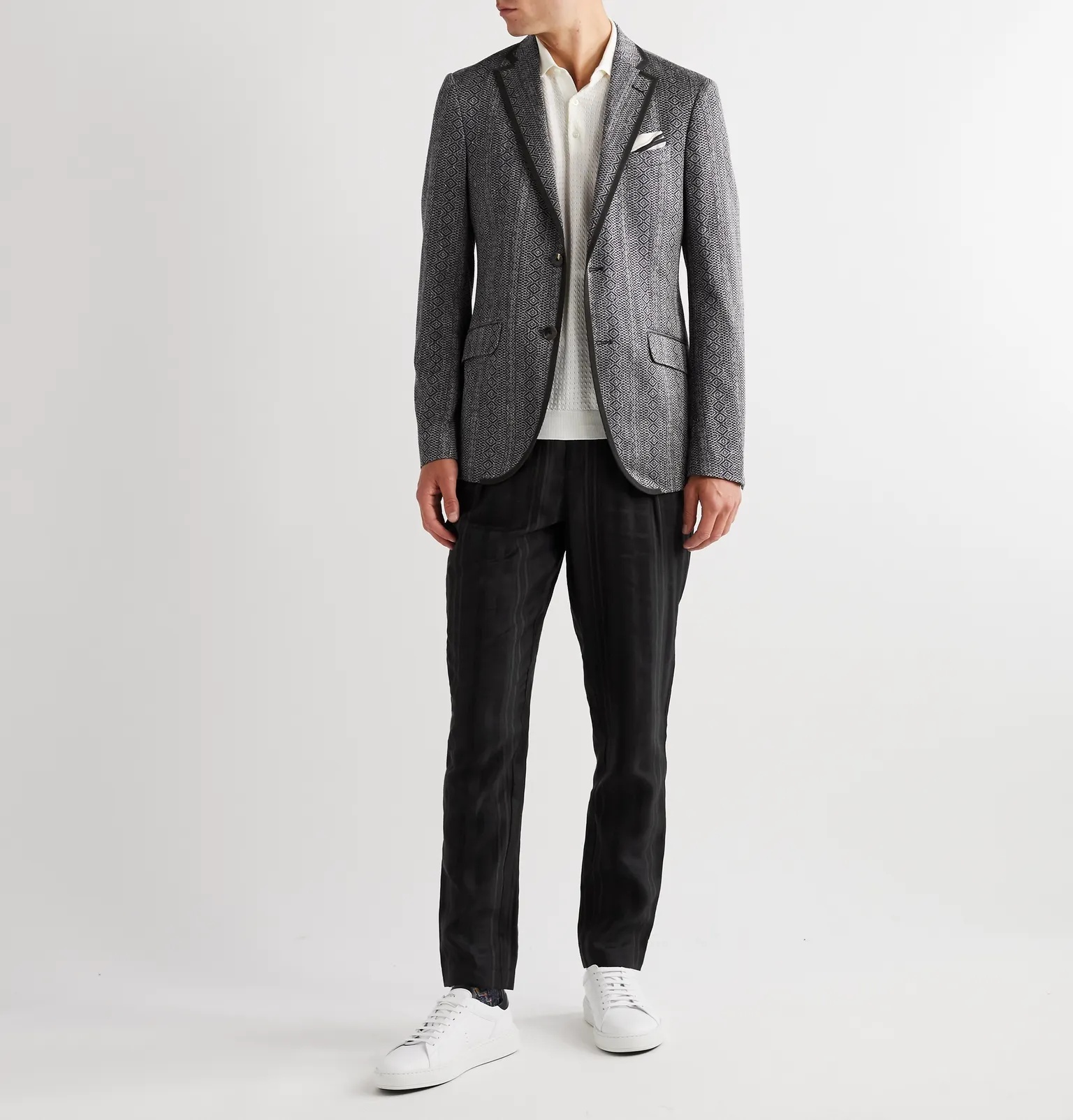 Slim-Fit Grosgrain-Trimmed Cotton and Linen-Blend Jacquard Blazer - 2