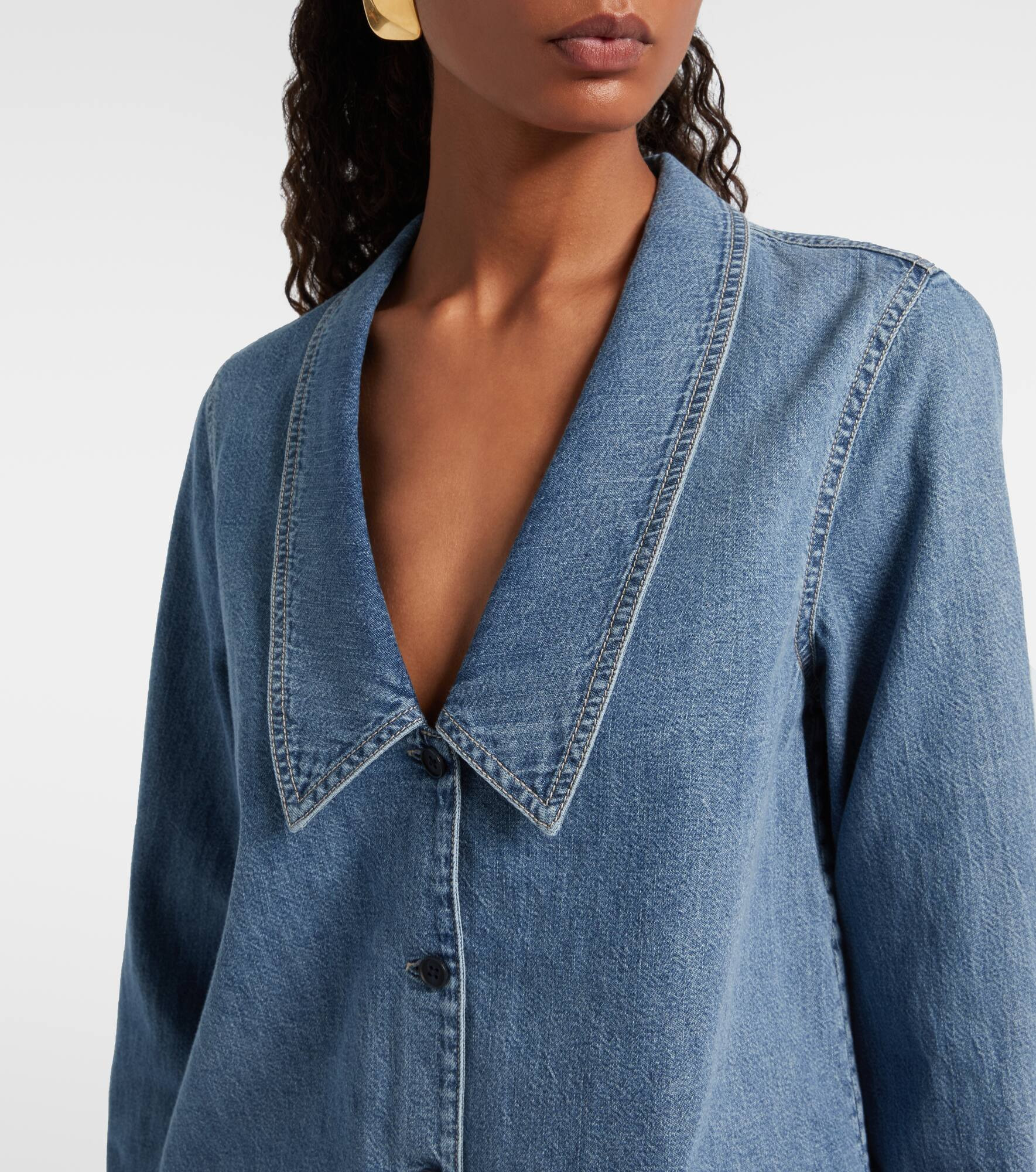 Low Collar denim shirt - 4