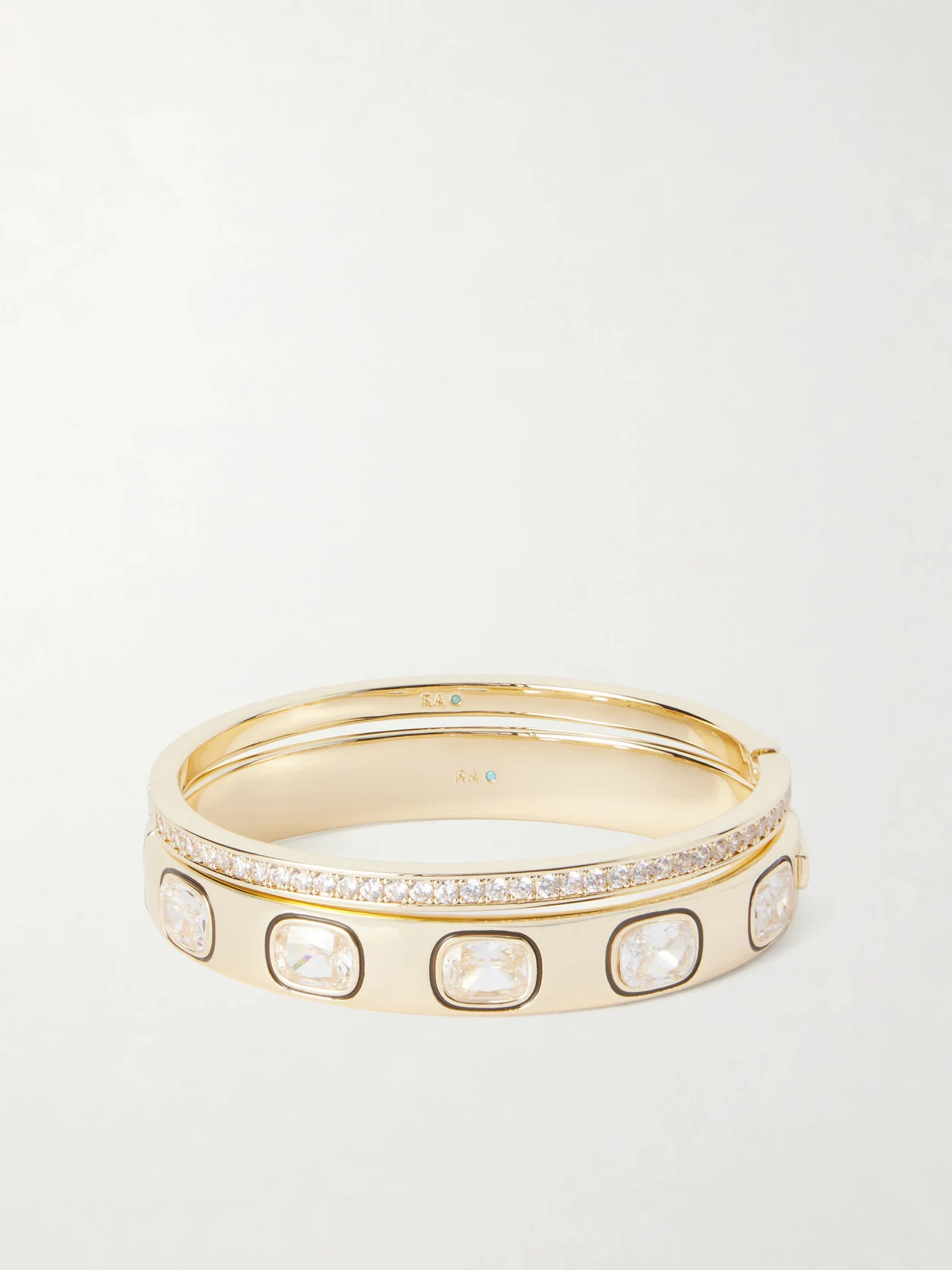 The Cubic Hinged Set Of Two Gold-tone Cubic Zirconia, Crystal And Enamel Cuffs - 1