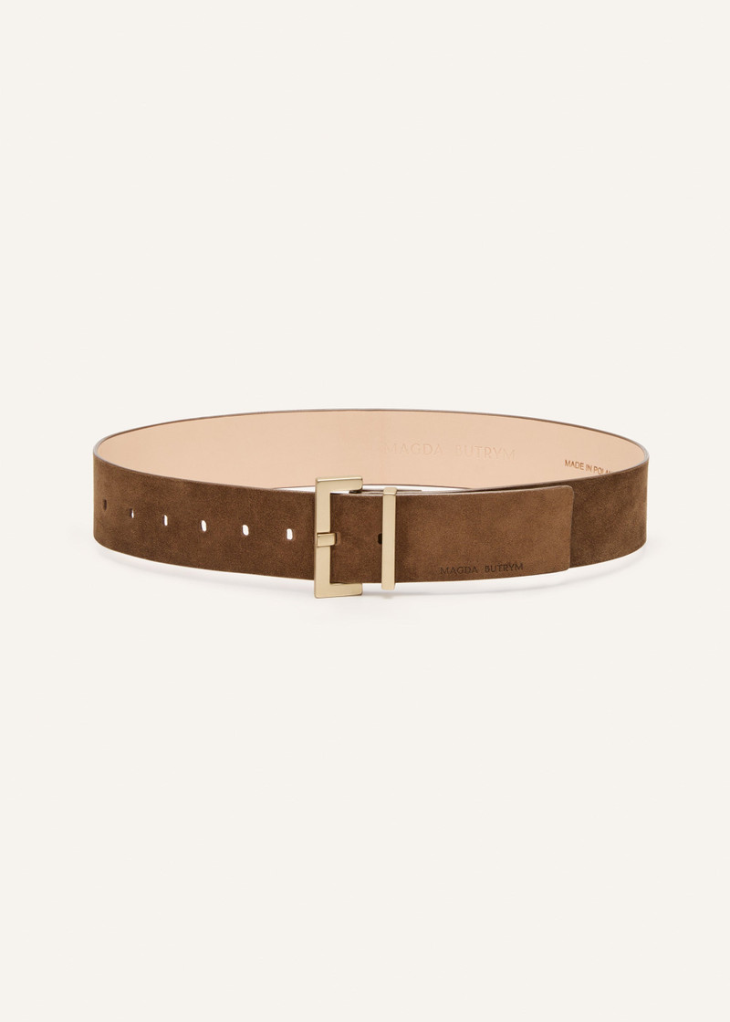 MAGDA BUTRYM Minimalist brown suede belt in gold outlook