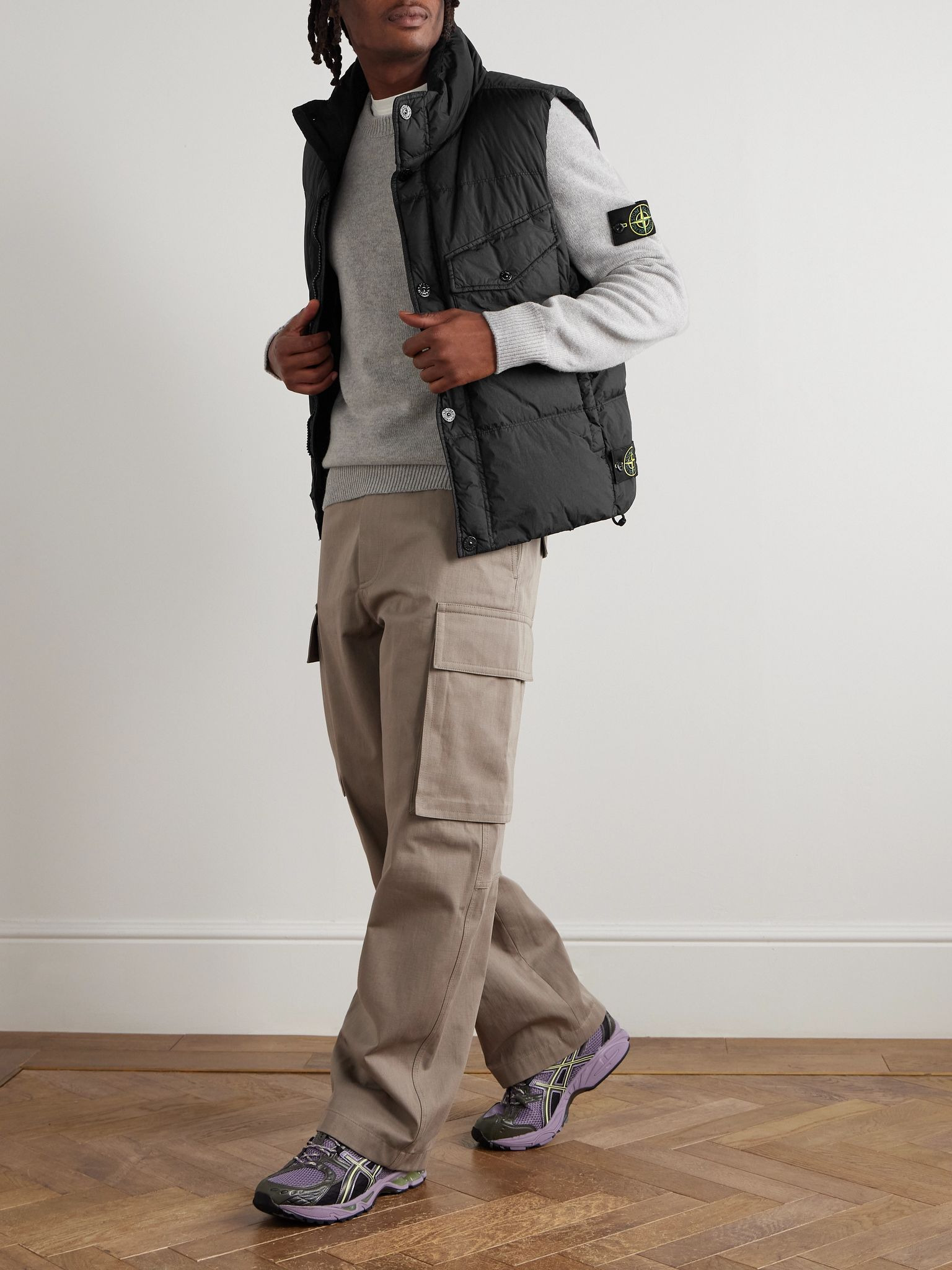 Logo-Appliquéd Garment-Dyed Quitled Crinkled Reps Down Gilet Black - 2
