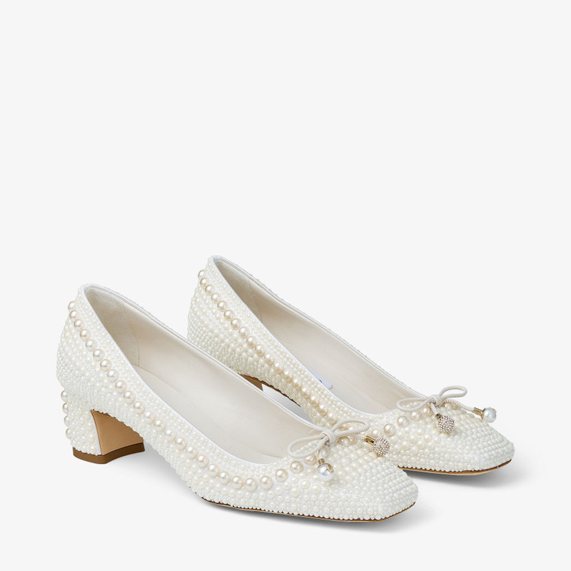 Elme 45 White Pearl Embellished Satin Pumps 3