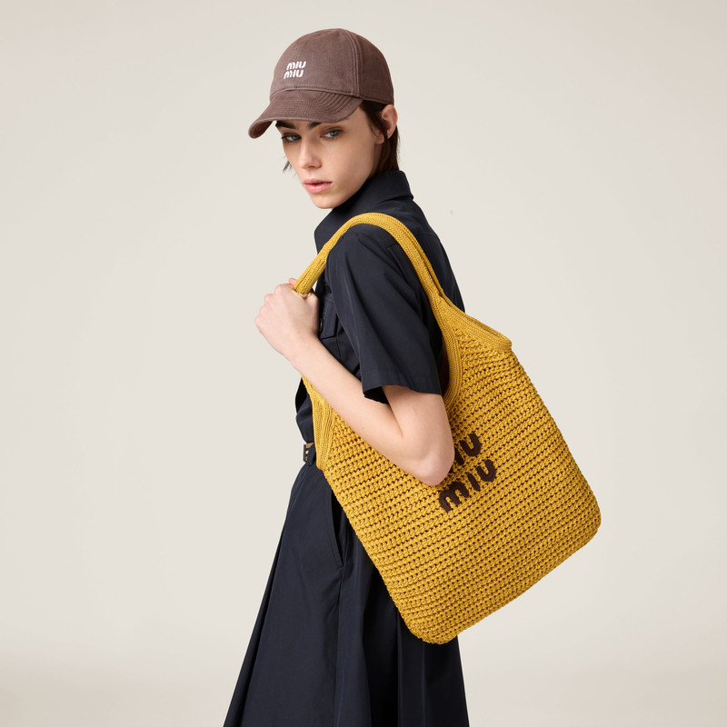 Miu Miu IVY raffia-effect woven tote bag outlook