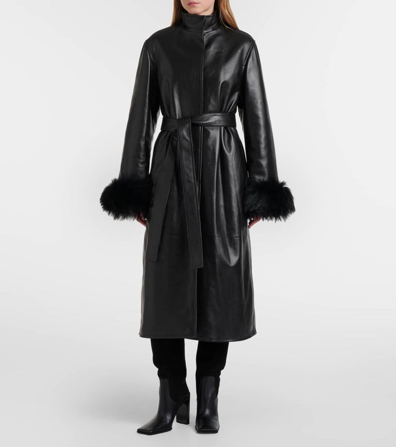 Alaïa Shearling-trimmed leather coat outlook