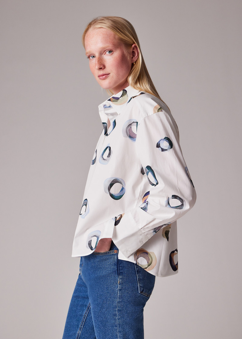Women's White 'Painted Spot' Cotton Shirt 5