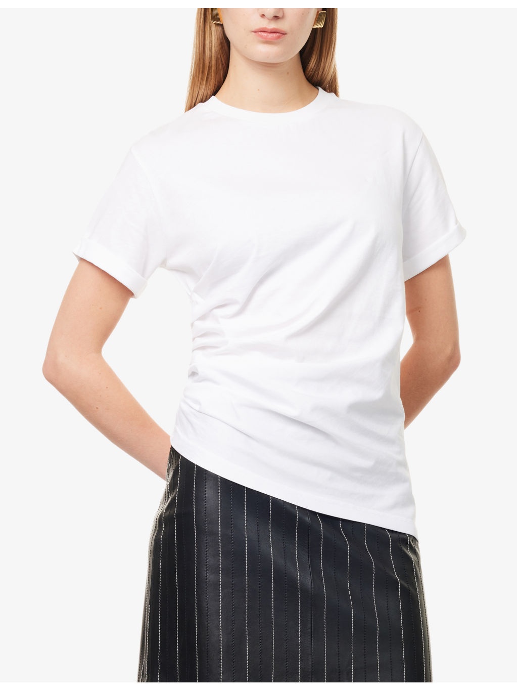 Gathered Round-Neck Cotton T-Shirt - 3