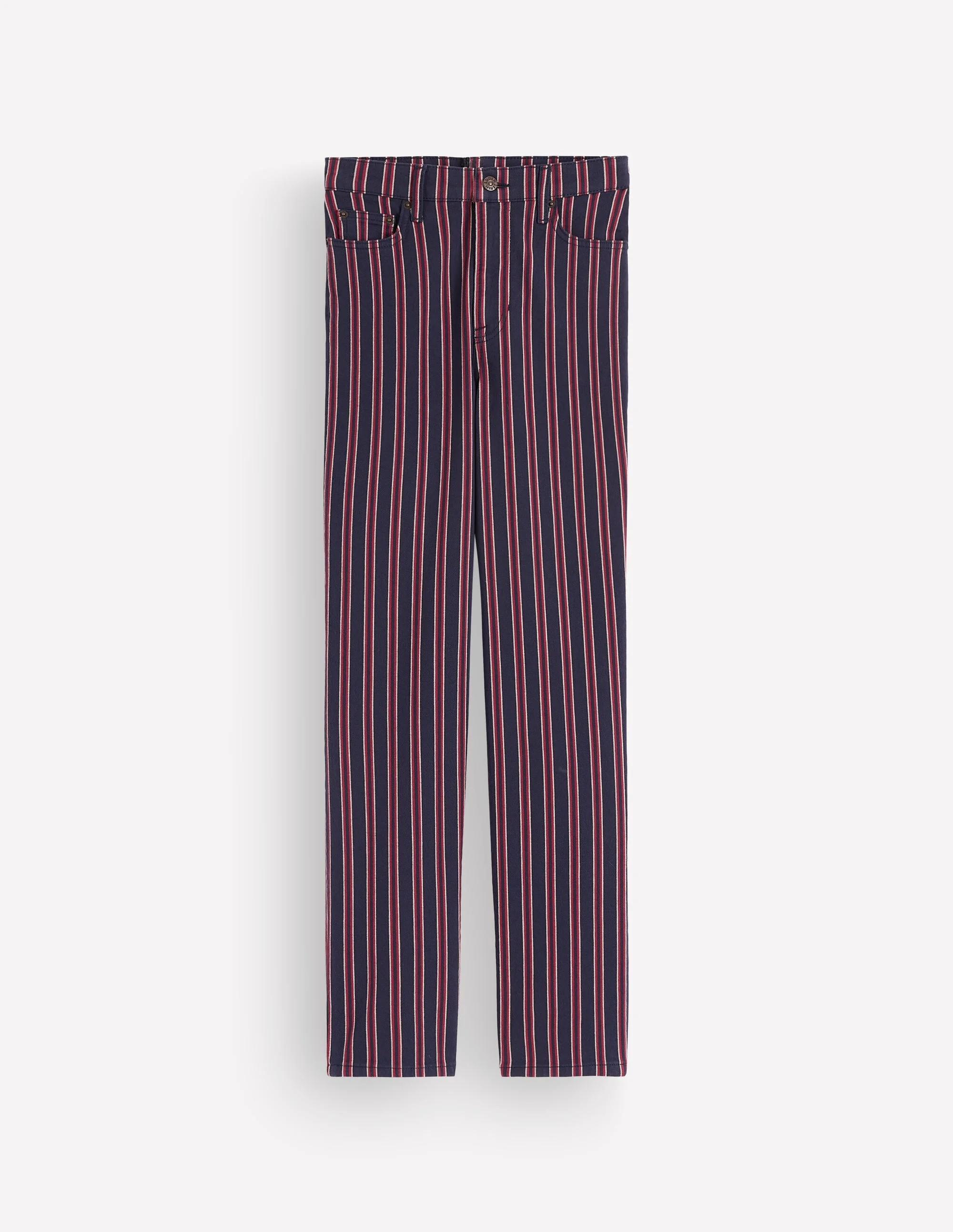 High Rise Straight Jeans-Navy Red Stripe - 1