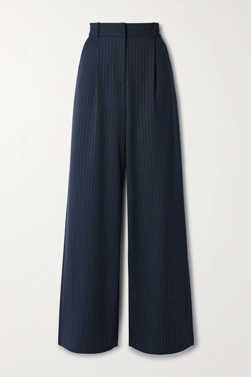 Heyser pleated metallic pinstriped twill wide-leg pants 1