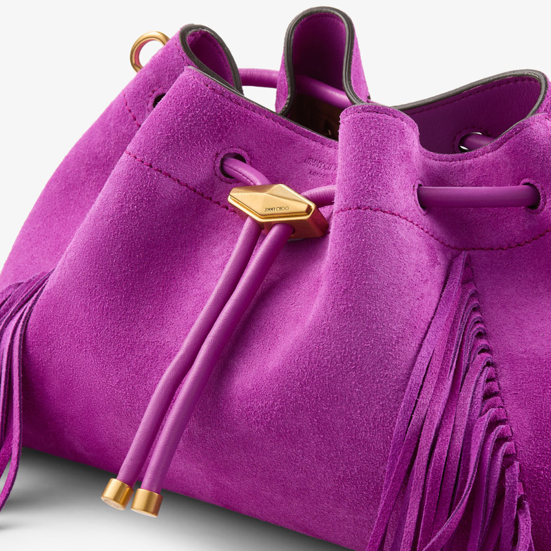 Cinch Medium Violet Orchid Suede Bucket Bag with Fringes 3