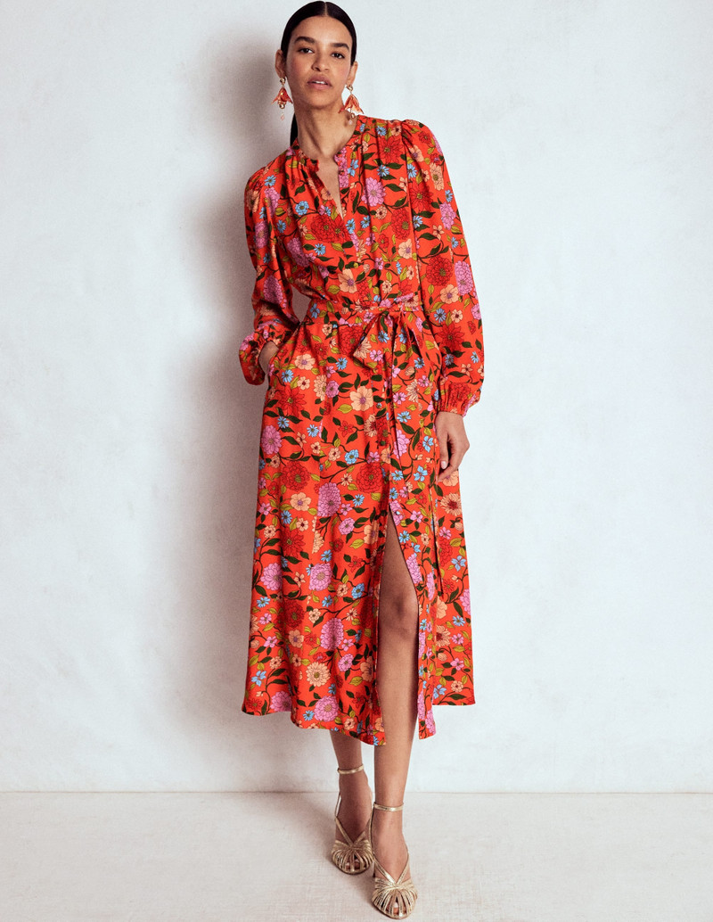Mae Occasion Maxi Shirt Dress-Firecracker Red, Dahlia Trail 5