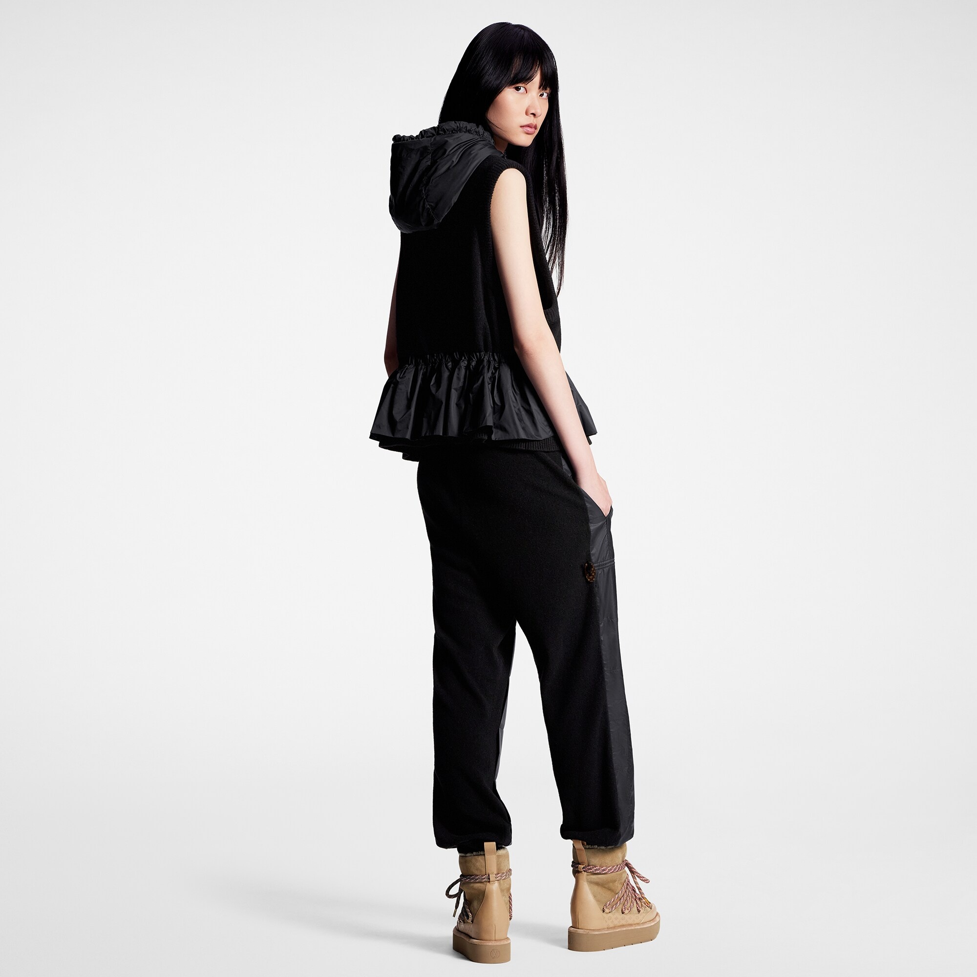 Nylon Insert Sleeveless Peplum Jacket - 3