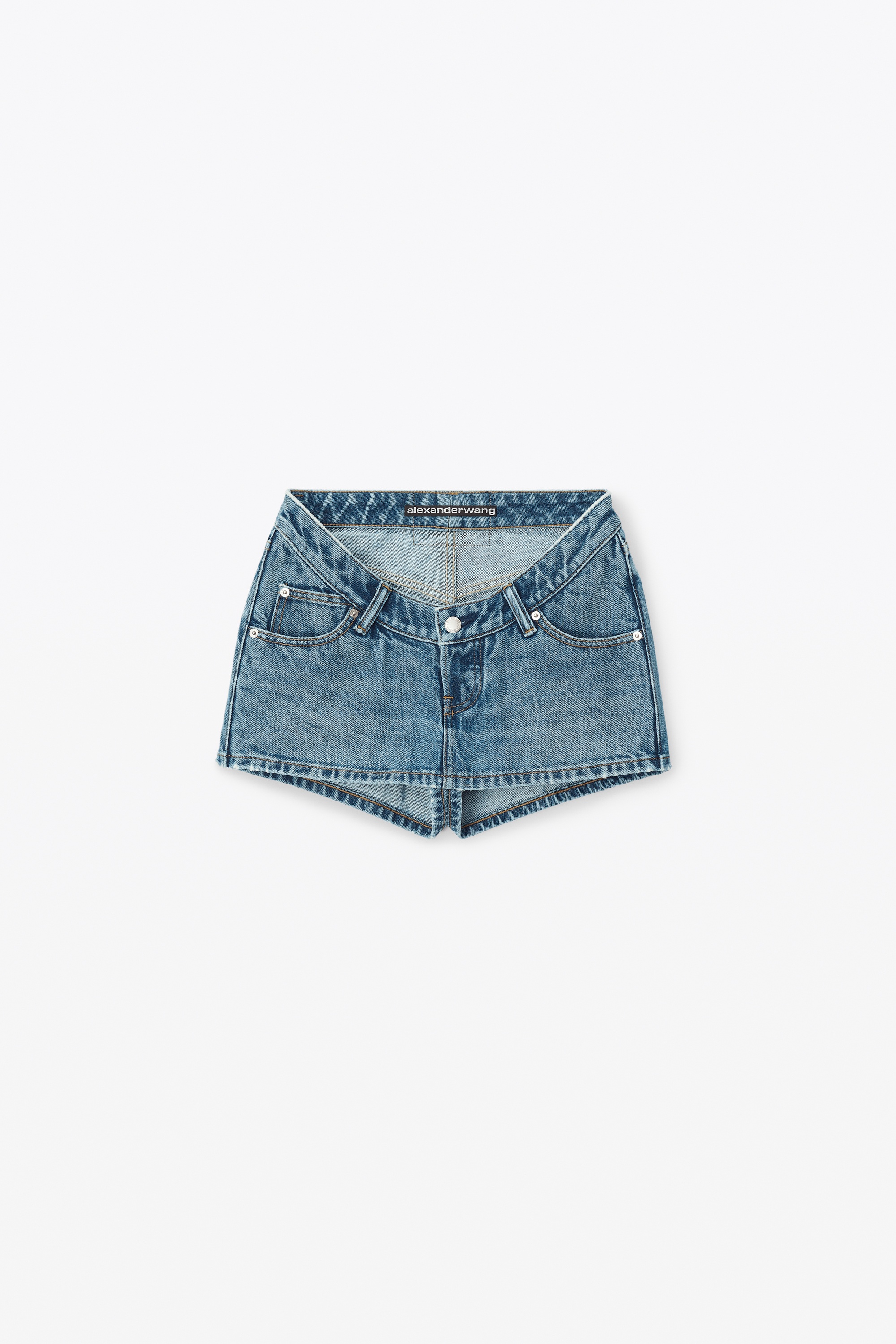 dipped front skort in denim - 1