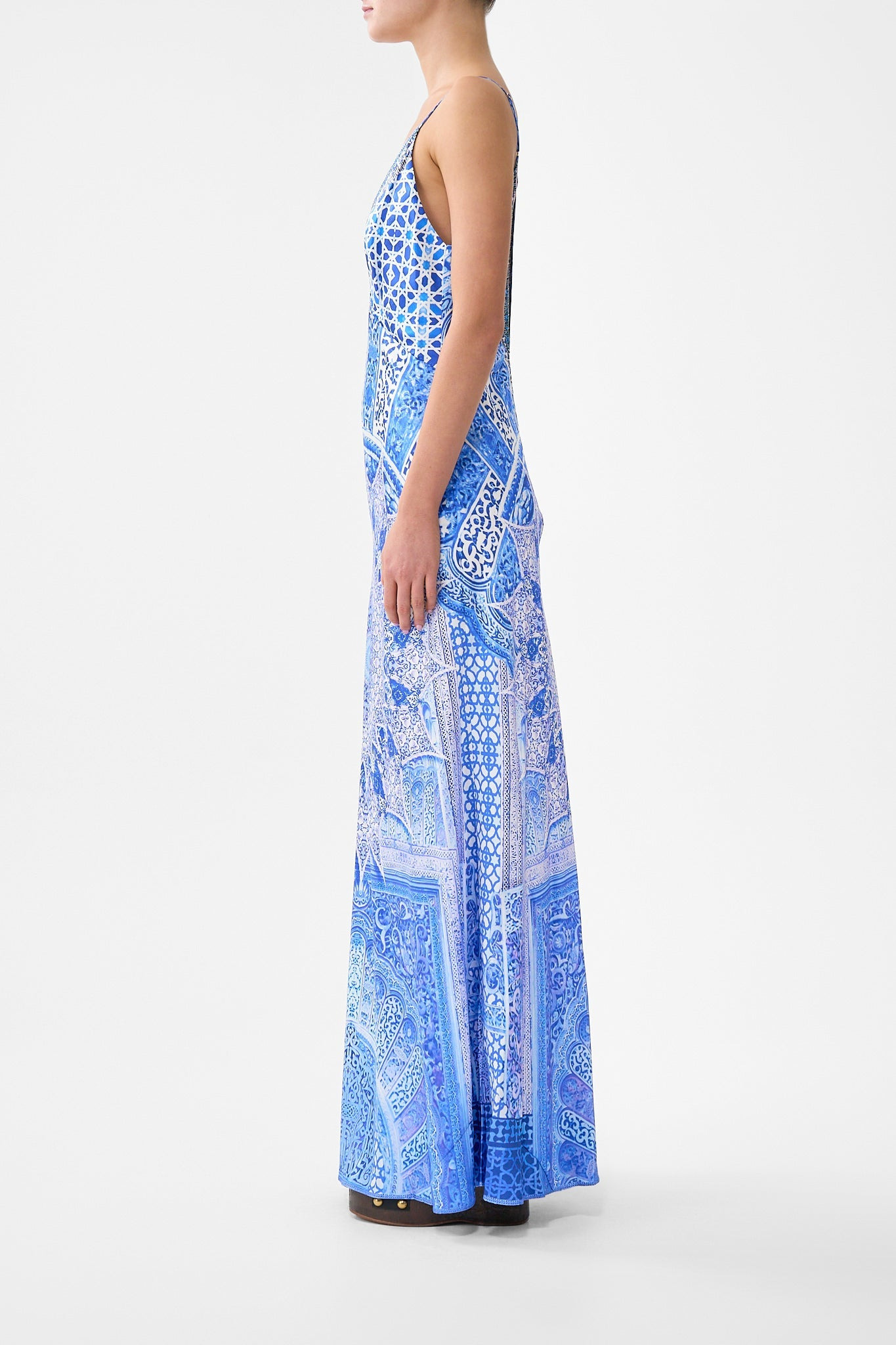 V-NECK LONG BIAS SLIP DRESS WITH TRAIN - 4