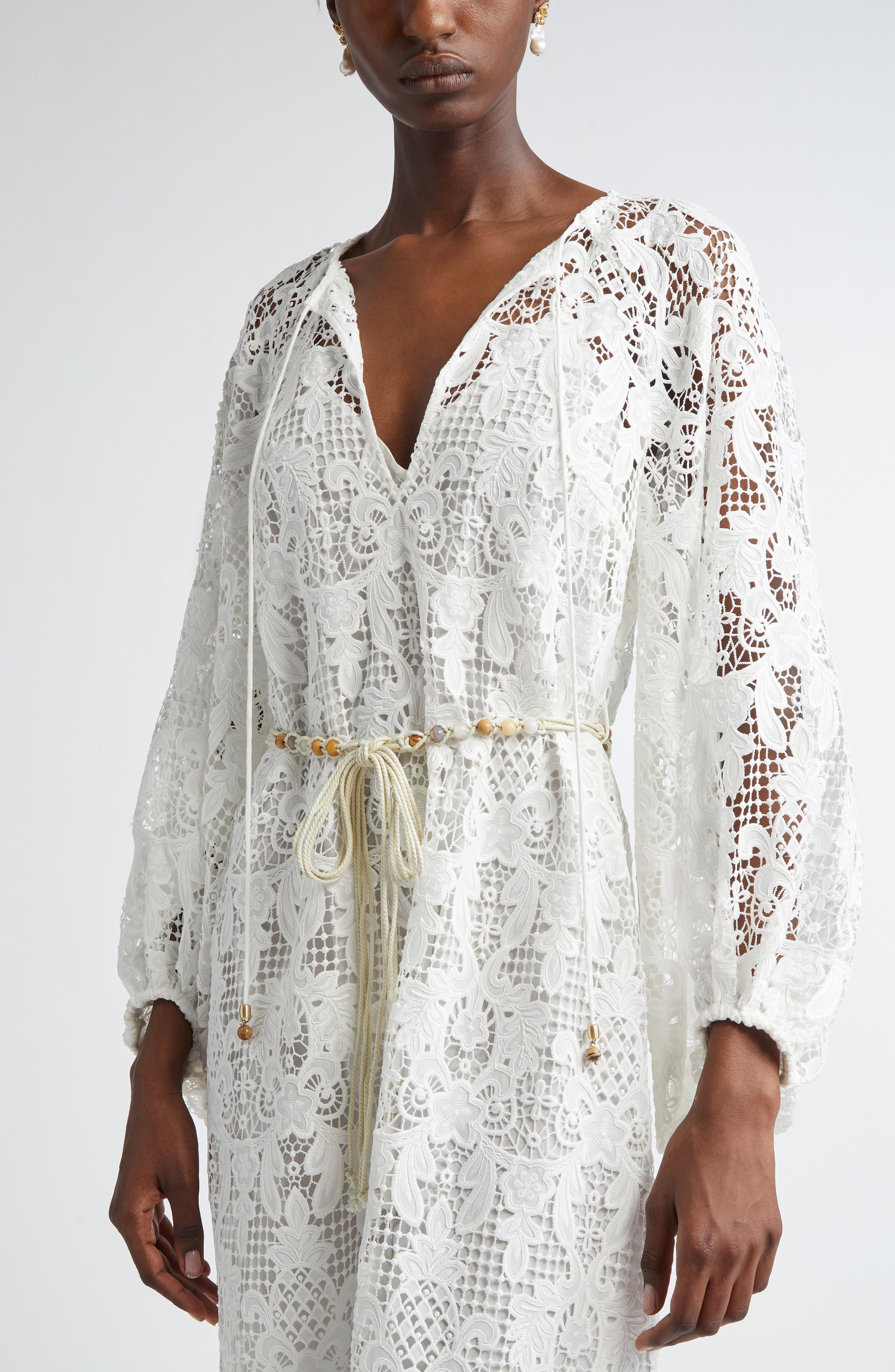 Zimmermann Coro Long Sleeve Guipure Lace Dress in Ivory at Nordstrom - 4