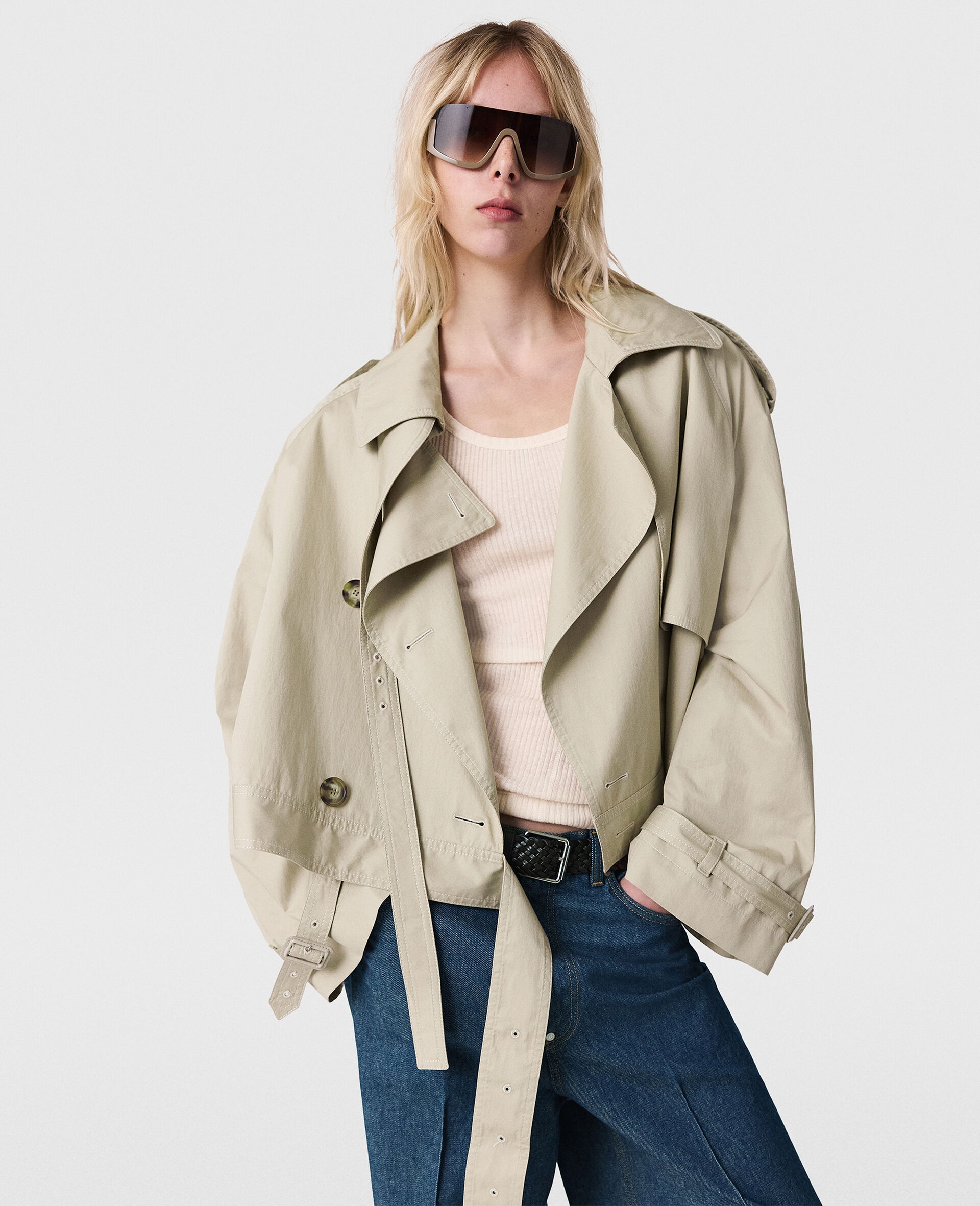 Cropped Belt Detail Trench Jacket - 2